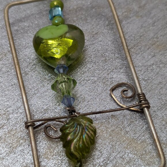 Murano Beads Heart Modernistic Hand Made Wired Green Love Like Butterfly LOVE - Picture 8 of 9